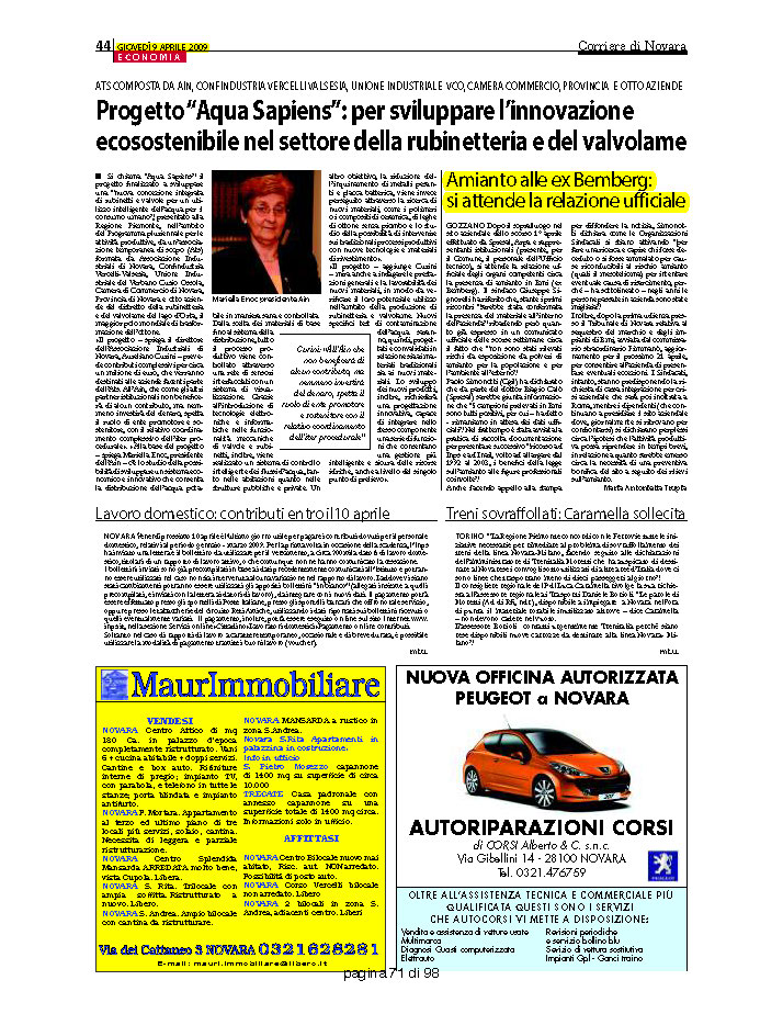 CORRIERE DI NOVARA del 09.04.2009