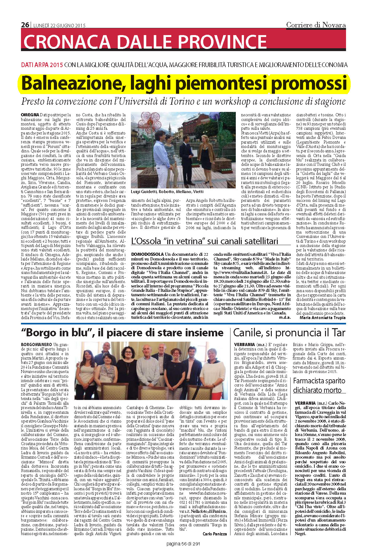 CORRIERE DI NOVARA del 22.06.2015