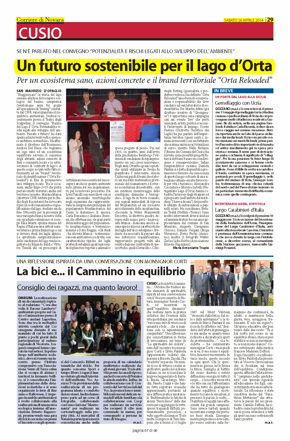 CORRIERE DI NOVARA del 26.04.2014