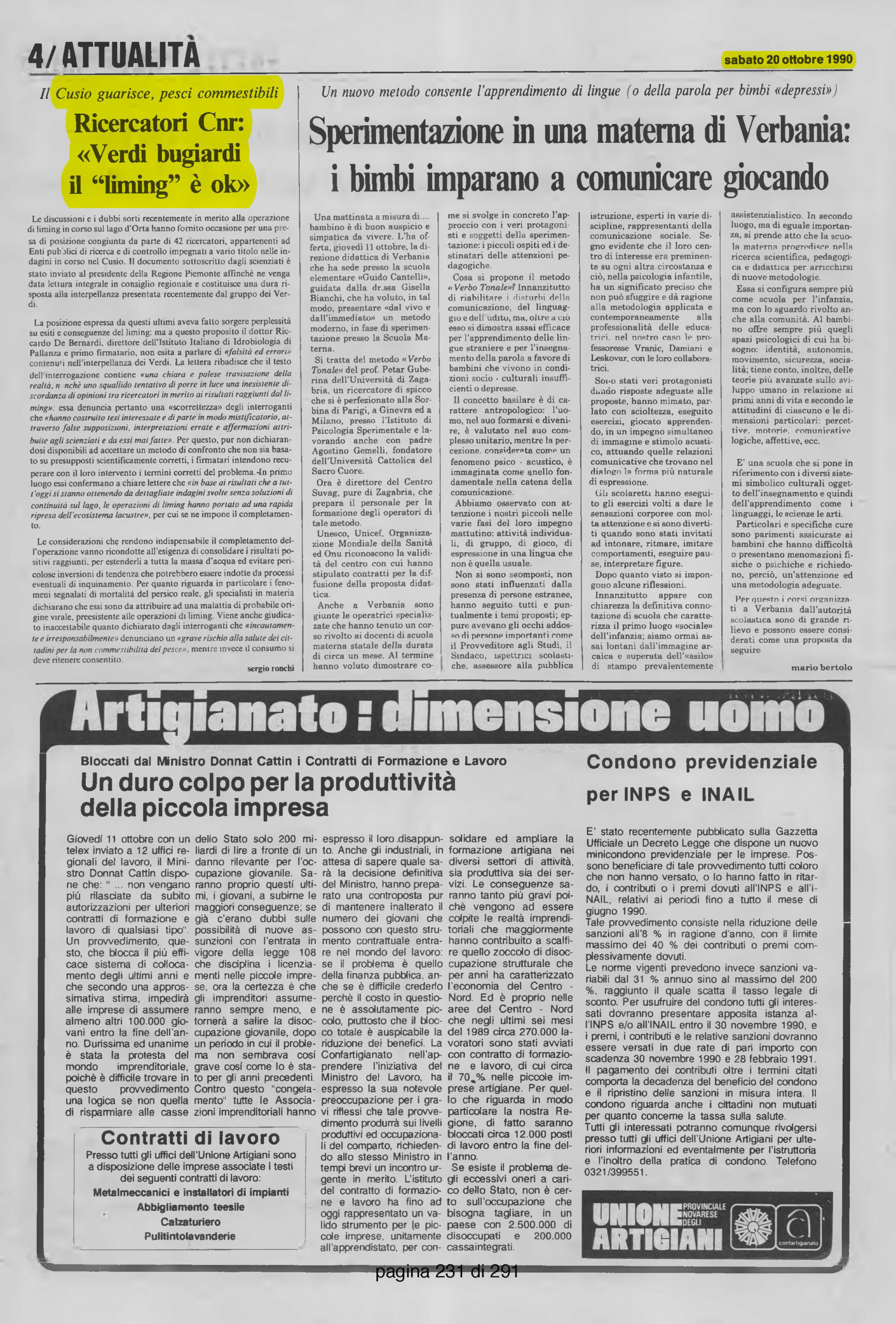 IL VERBANO del 20.10.1990