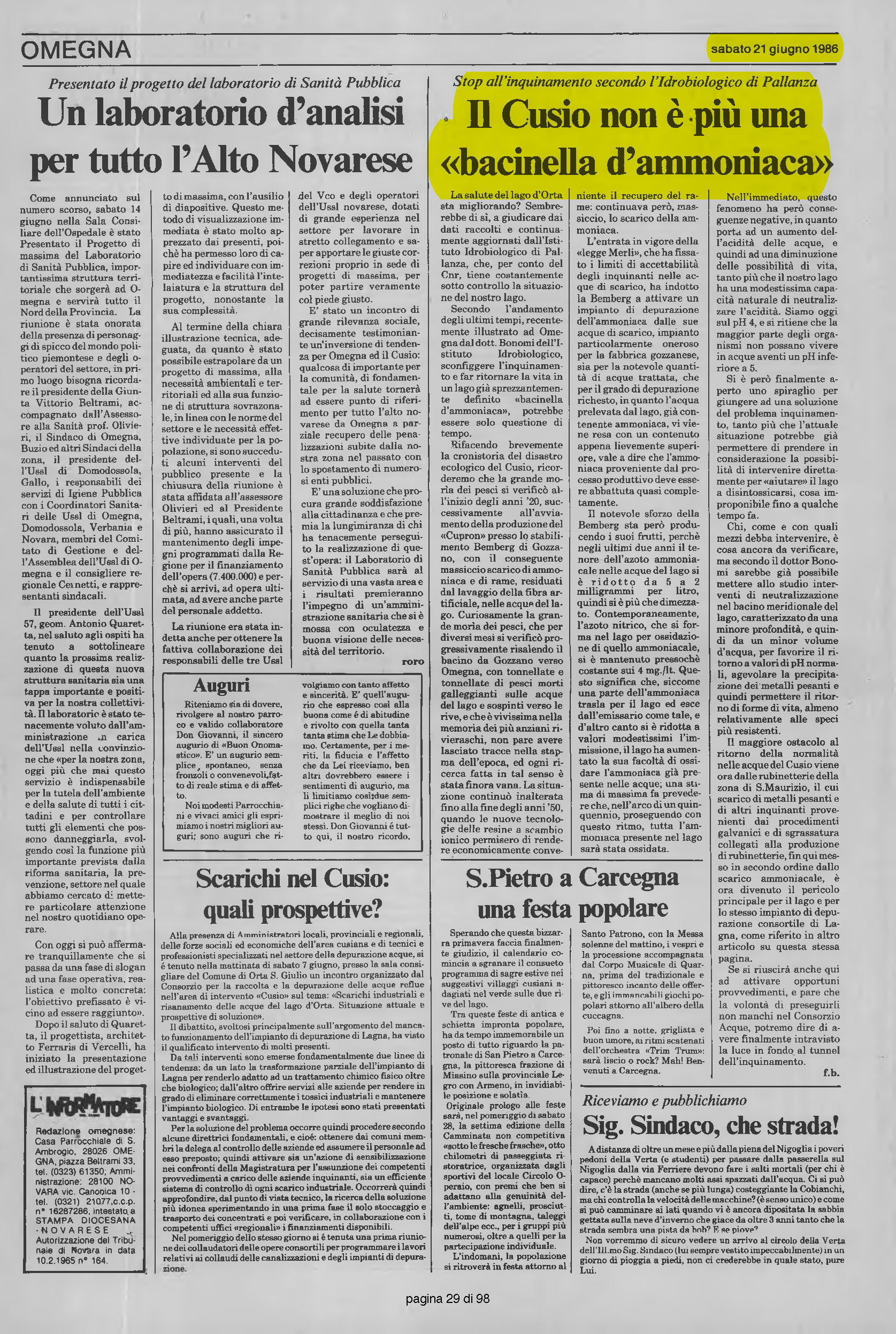 IL VERBANO del 21.06.1986