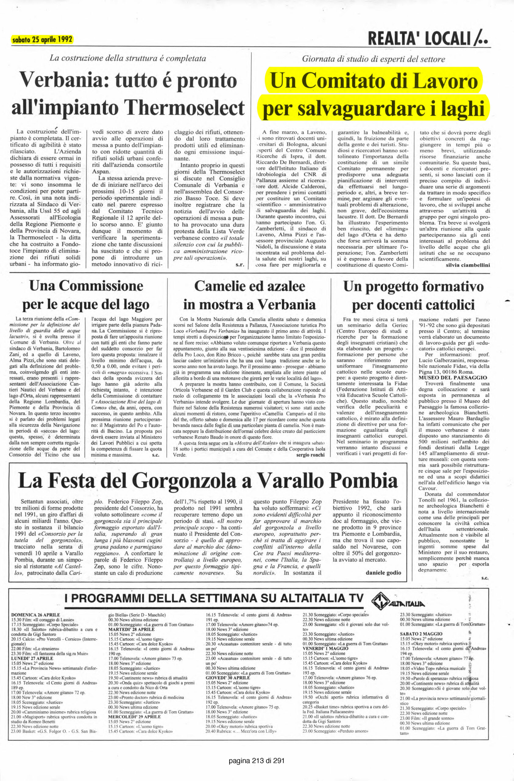 IL VERBANO del 25.04.1992