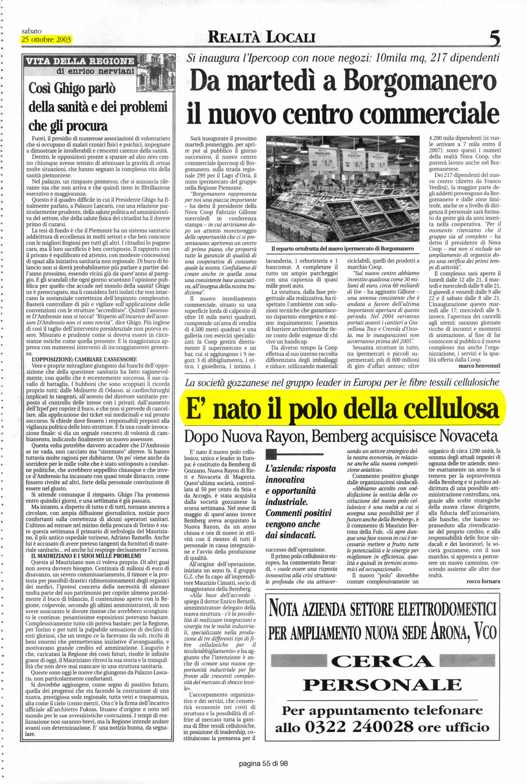 IL VERBANO del 25.10.2003