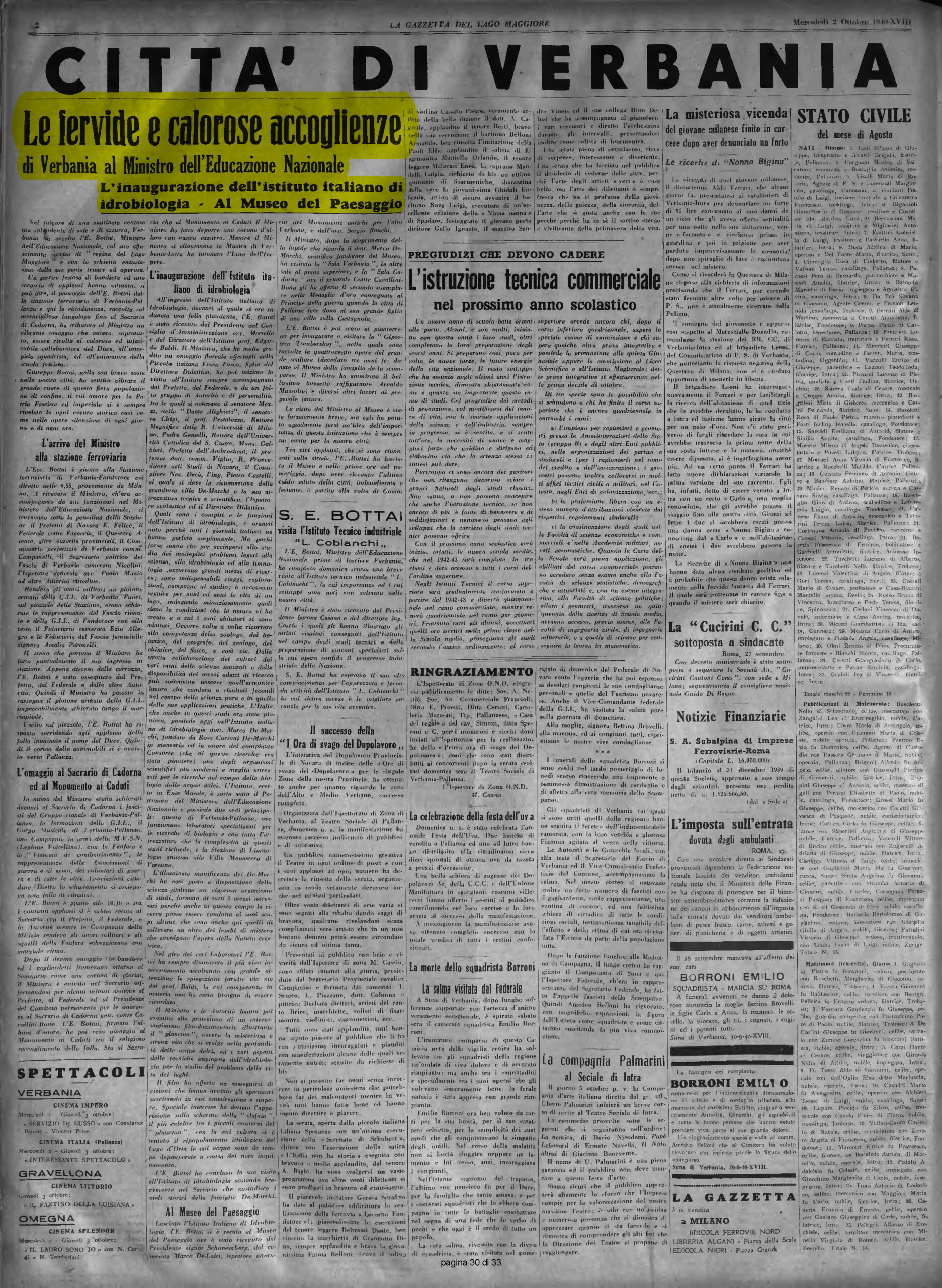 LA GAZZETTA del 02.10.1940