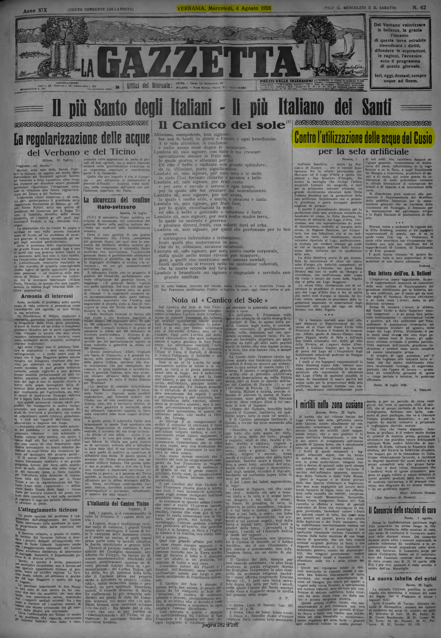 LA GAZZETTA del 04.08.1926