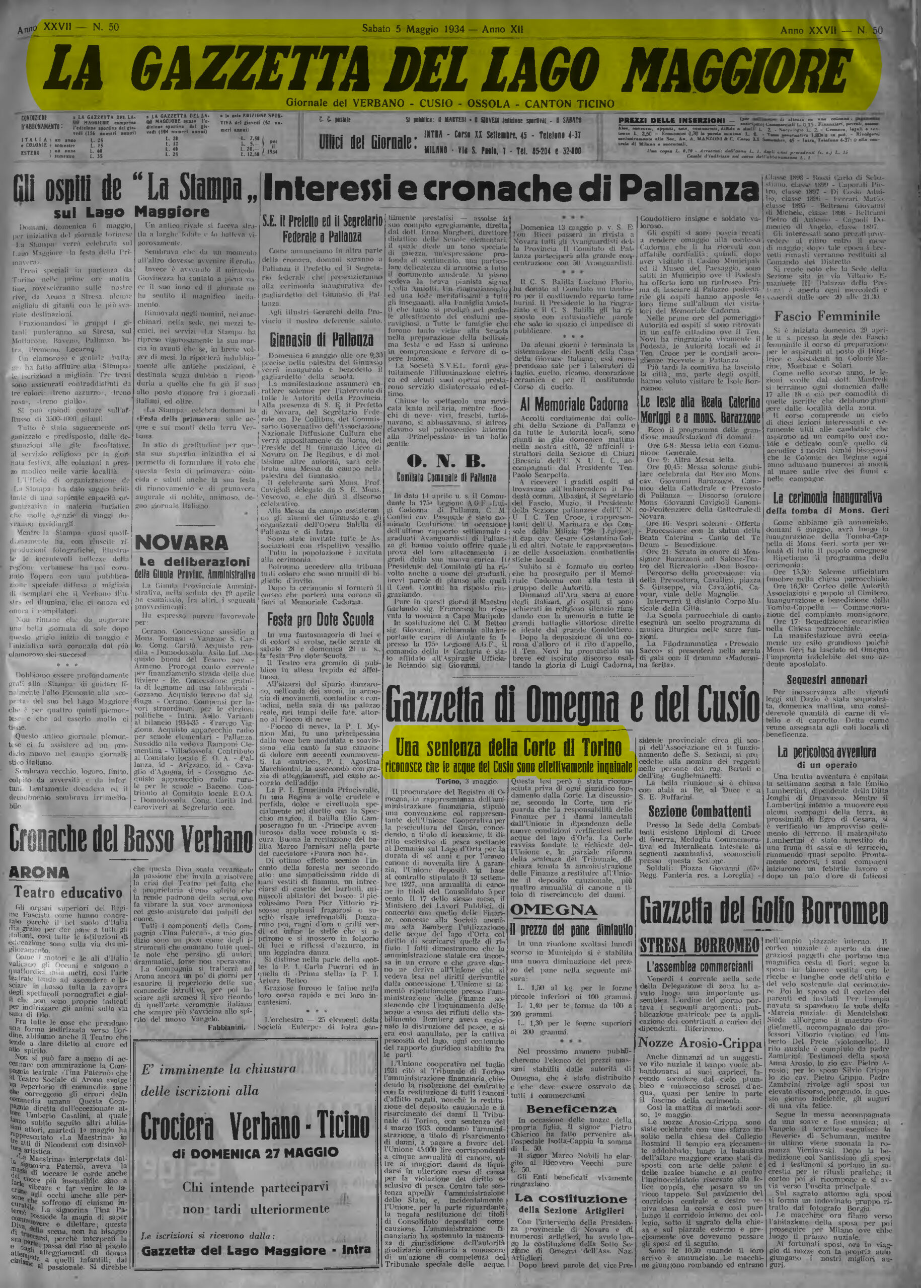 LA GAZZETTA del 05.05.1934