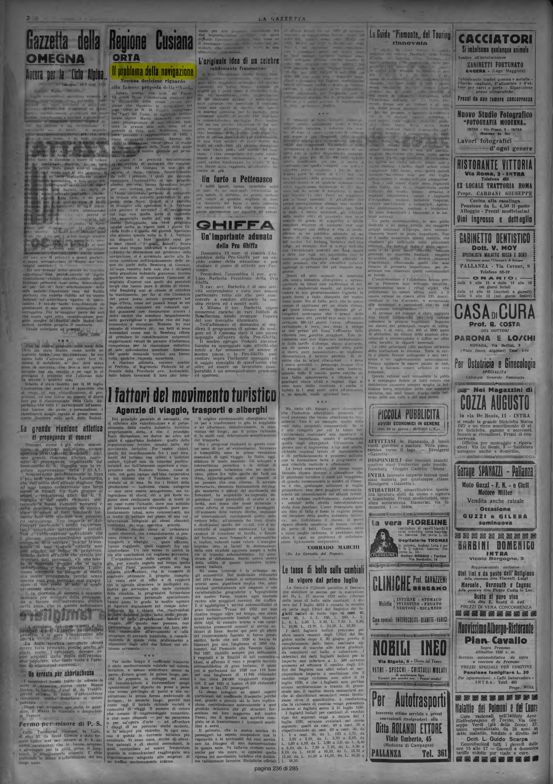 LA GAZZETTA del 12.07.1930