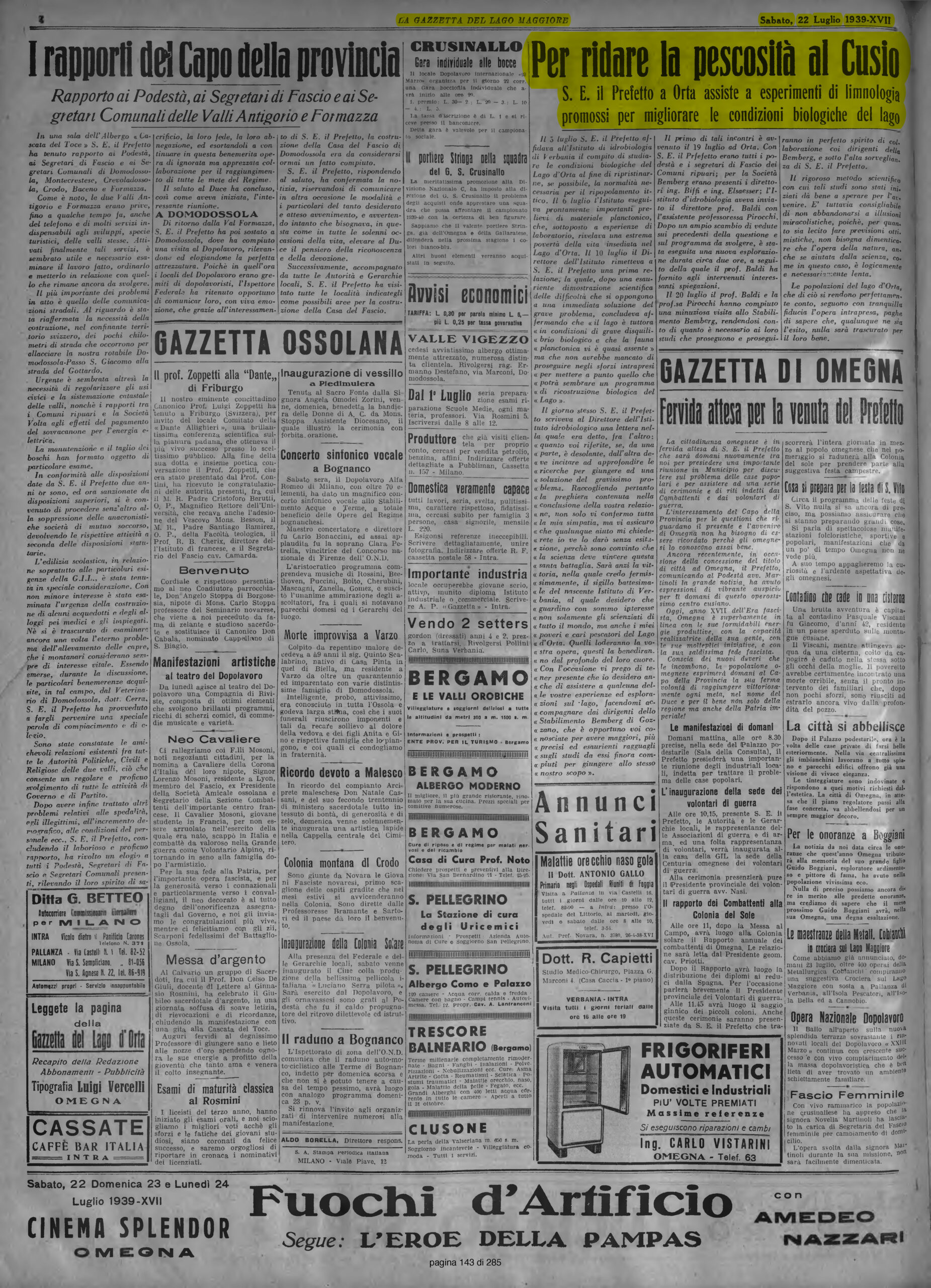 LA GAZZETTA del 22.07.1939