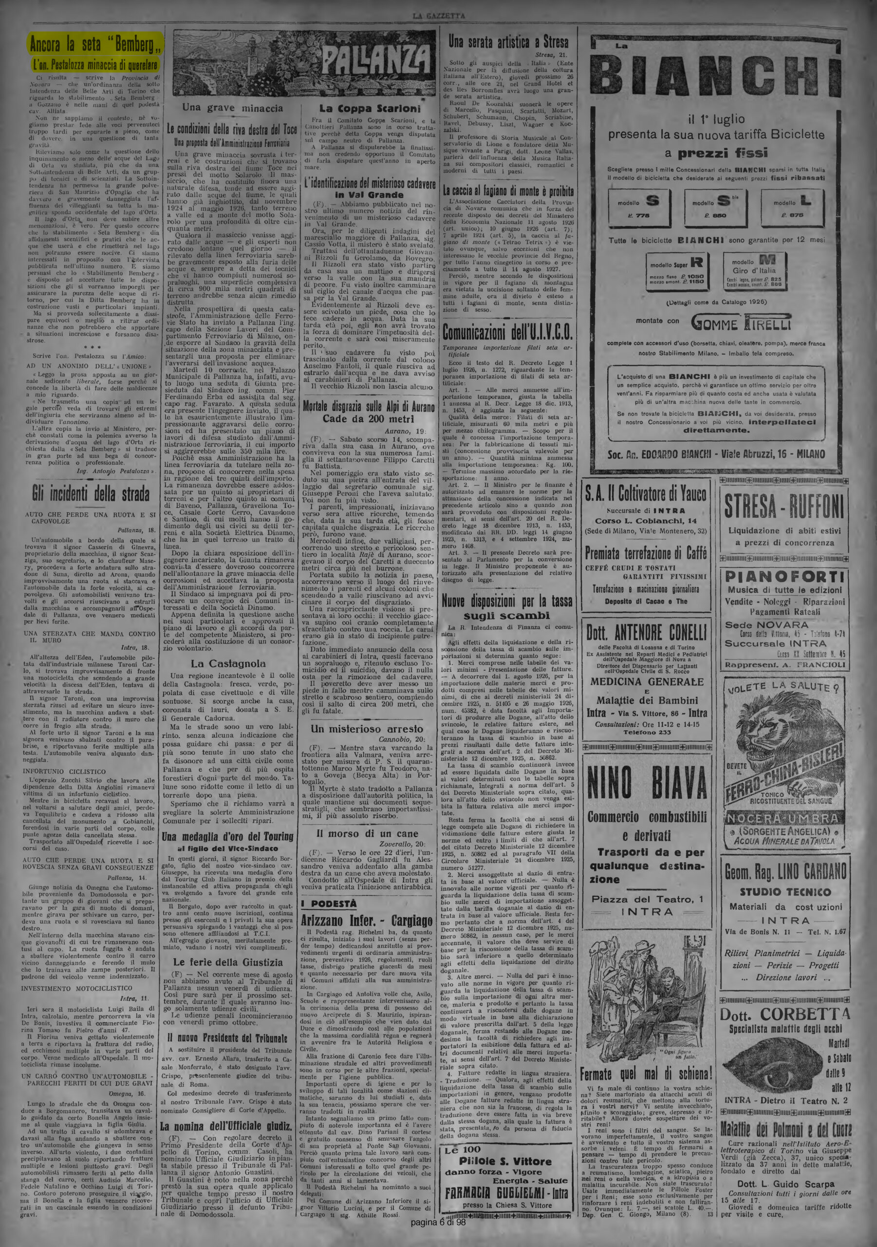 LA GAZZETTA del 25.08.1926