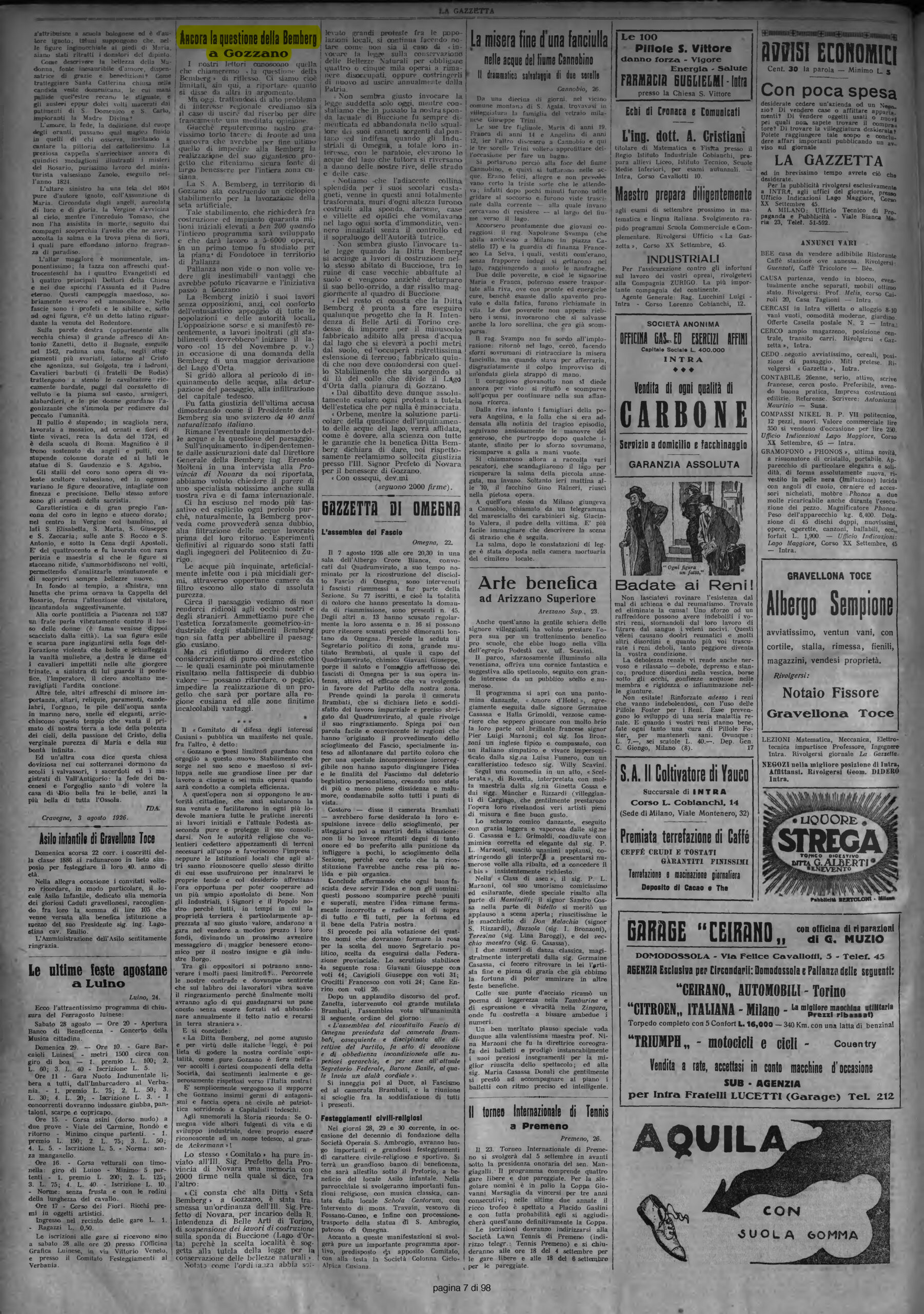 LA GAZZETTA del 28.08.1926