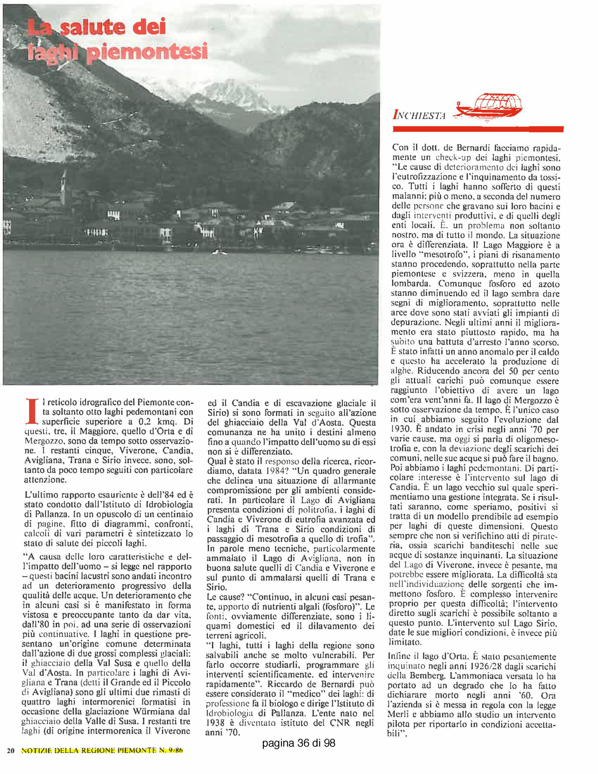 Notizie dalla Regione Piemonte del 09.09.1986